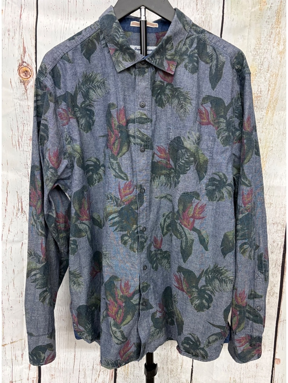Tommy Bahama Men’s Long Sleeve Chambray Ole Tropical Bird Of Paradise Size XL